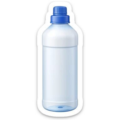 tall opaque plastic bottle with narrow neck, molded grip, screw cap, white bottle with blue cap, slightly industrial shape, strong cleaning use, no label, no hazard sign, sealed bottle, soft lighting, subtle shadows, emoji scale sticker