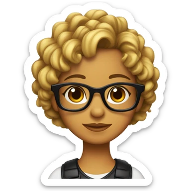 Chica con cabello rizado color negro, piel clara y que use lentes y sus ojos sean color negro también   sticker