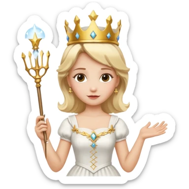 dorothy queen blonde hair, white dress with magic wand, and crown on head sticker