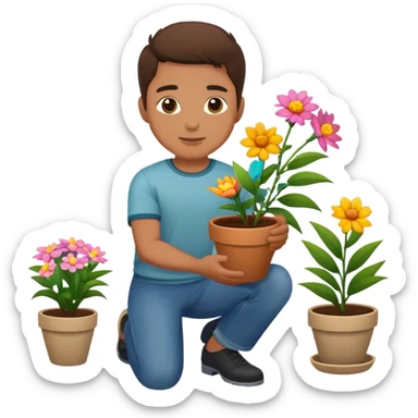 Mozes li mi napraviti emoji muskarca koji kleci i drzi pitar sa cvjecem sticker