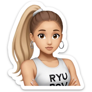 Ariana grande with "ryu" written on toptank sticker