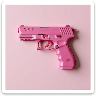 photorealistic pink pistol with a matte finish, no heart shapes or motifs, on a white background sticker
