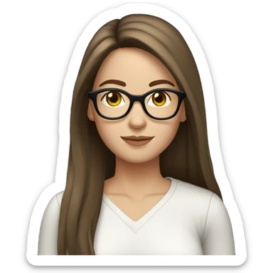 brown hair brown eyes long straight hair white skin woman glases sticker