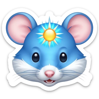 A mouse face with blue sun rays like a sun  sticker