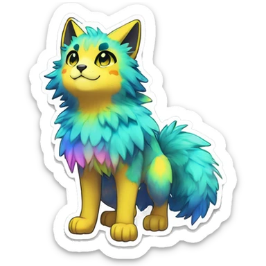 Anthro Fluffy Cool Cute Magical Elemental Shiny Colorful Neon Vibrant Colors Sparkle Kemono-style Chibi Fantasy-Animal-Fakémon-Pokémon-Hybrid Fur Sona Aesthetic Full Body Sticker sticker