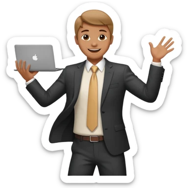 create a person emoji of Barcushake is the superpower name The mover & shaker who stays organised with a laptop dancing sticker
