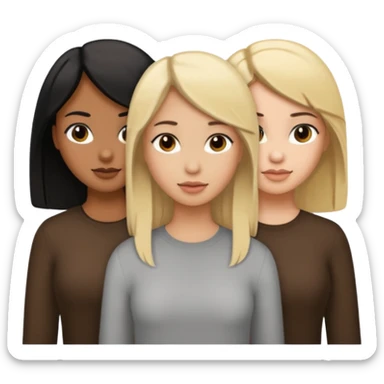 3 girls. 1 light skin with blonde hair, 1 brown skin with black hair and 1 tan skin with brown hair sticker