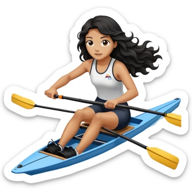 girl with long black wavy hair rowing in Olympic rowing sport, distant view sticker