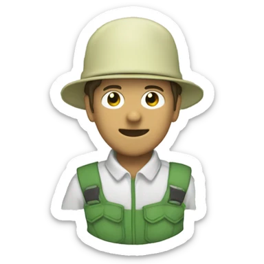 gardener pith helmet jacket white green trees  sticker