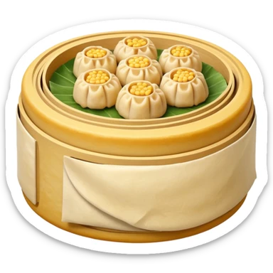 siu mai (a type of dim sum, just 1 cube of white color fish patty wrapped by yellow dough, leaving only the top part unwrapped, shape looks like short cylinder shape) sticker