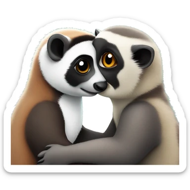 A lemur and an otter cute being friends hugging sticker