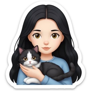 A girl with long black hair holding a Devon cat sticker