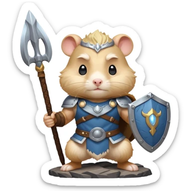 valorous Viking hamster in Valhalla, detailed armor, heroic pose, glowing sky sticker