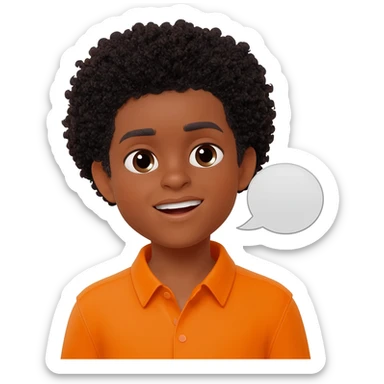 black boy curly hair orange shirt talk bubble sticker