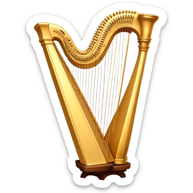 Cinematic Realistic Harp, a grand golden harp with intricately carved details, delicate strings shimmering under soft candlelight, rich wood tones adding warmth, a musician’s gentle fingers plucking a note, glowing with an ethereal and majestic aura. sticker