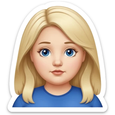 fat white girl long light brunette / blonder8 hair girl with darker roots in her hair middle part and dark blue eyes that's not really tan but not pale double chin sticker