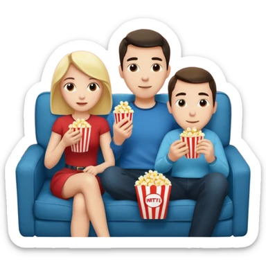 Crea un emoji dove un uomo e una donna mangiano i pop corn su un divano e guardano la tv, nella tv ci deve essere scritto netflix sticker