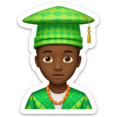 Create me an emoji of a beautiful cool Young Nigerian prince wearing a neon green gradient African patterns with a Nigerian-inspired hat sticker