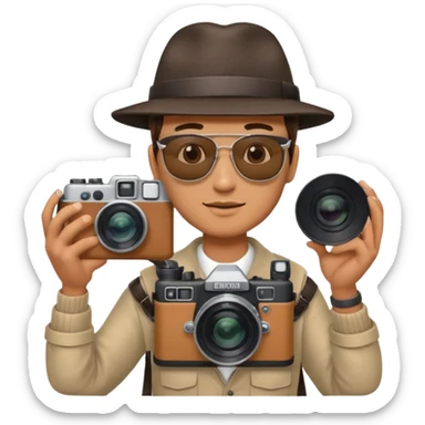 man hold  large film Camera ,on his shoulder sticker