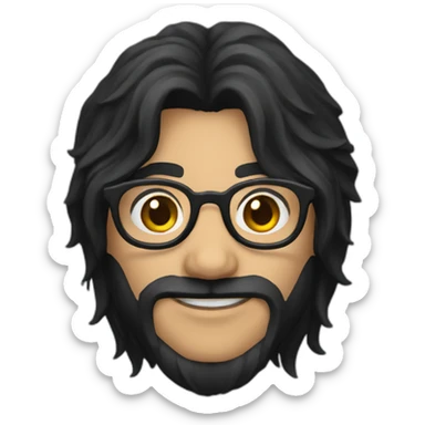 developer with long black hair and Harry Potter glasses sticker