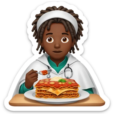  High fade black hair black skin Dreadlocks doctor and nigerian cape eating lasagna  sticker