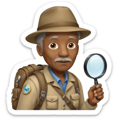 Explorer old black Man with backpack and magnifying glass sticker