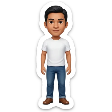 Filipino man white tshirt and denim blue pants and brown shoes  sticker