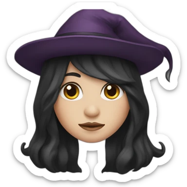cute witch with long dark brow hair and hat sticker