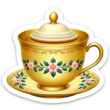 Golden teacup with floral pattern  sticker