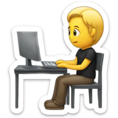 a person sitting infront of a computer sticker
