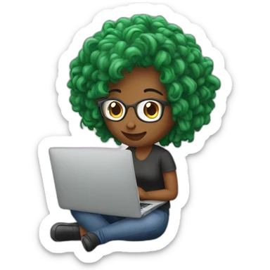 Female Graphic designer working in laptop having her hair in a pun sticker