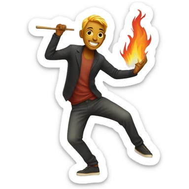 A young man who dances with burning sticks sticker