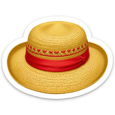 Luffy's iconic straw hat from One Piece, simple and recognizable, with a red band sticker