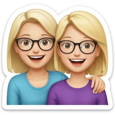 two girls laughing and having fun one on the left is blonde and cute the one on the right is cute with glasses sticker
