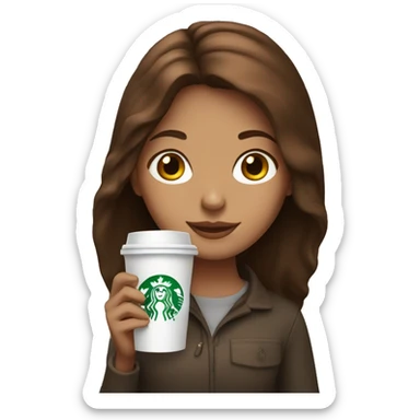 Girl with brown hair holding starbucks coffee sticker