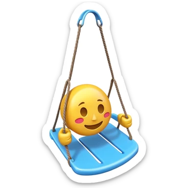 iOS-style 3D emoji: a colorful plastic swing with a safety bar in front, hanging from two ropes, glossy surface and soft shadows sticker