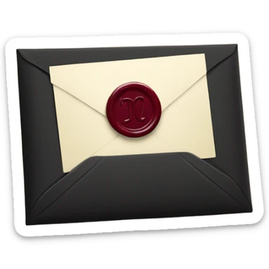 black envelope with burgundy wax seal sticker