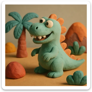 funny dinosaur, claymation style sticker