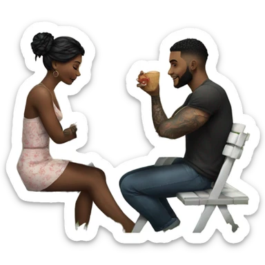 Romantic picnic date for beautiful tattooed couple sticker