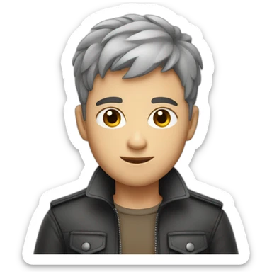 cute guy with very short hair and grey eyes wearing leather sticker