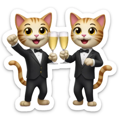 two cats cheers champagne sticker