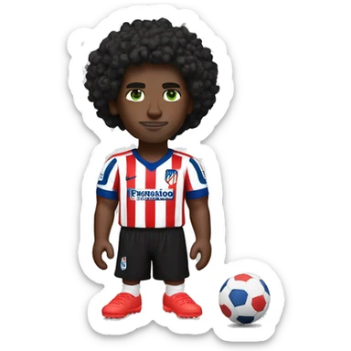 White man with green eyes and black curls Altético de madrid shirt and black shorts white white Nikes sticker