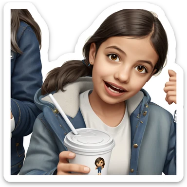 denim jacket girl with cup sticker