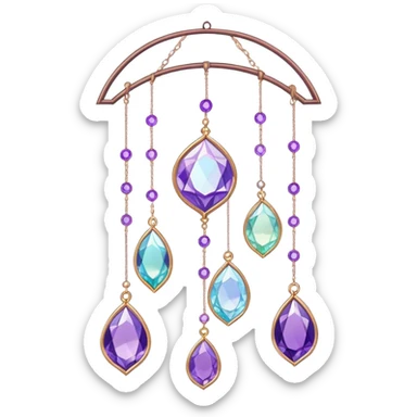 Hanging colorful pastel suncatcher, threads with shiny sparkly amethyst gemstones,  sticker