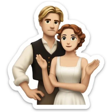 jack dawson and rose from titanic looking straight and stretches out her arms sticker