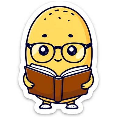 Potato wearing glasses holding book sticker