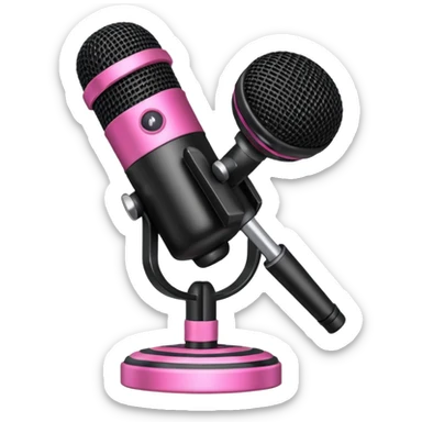 black stage microphone with pink strip on bottom sticker