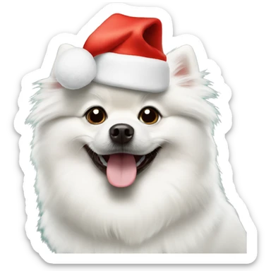 White dog Pomeranian spitzh wearing Christmas hat sticker