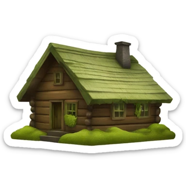 Brown cabin. Green moss sticker