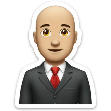 Bald muscular man in suit straight face red tie sticker